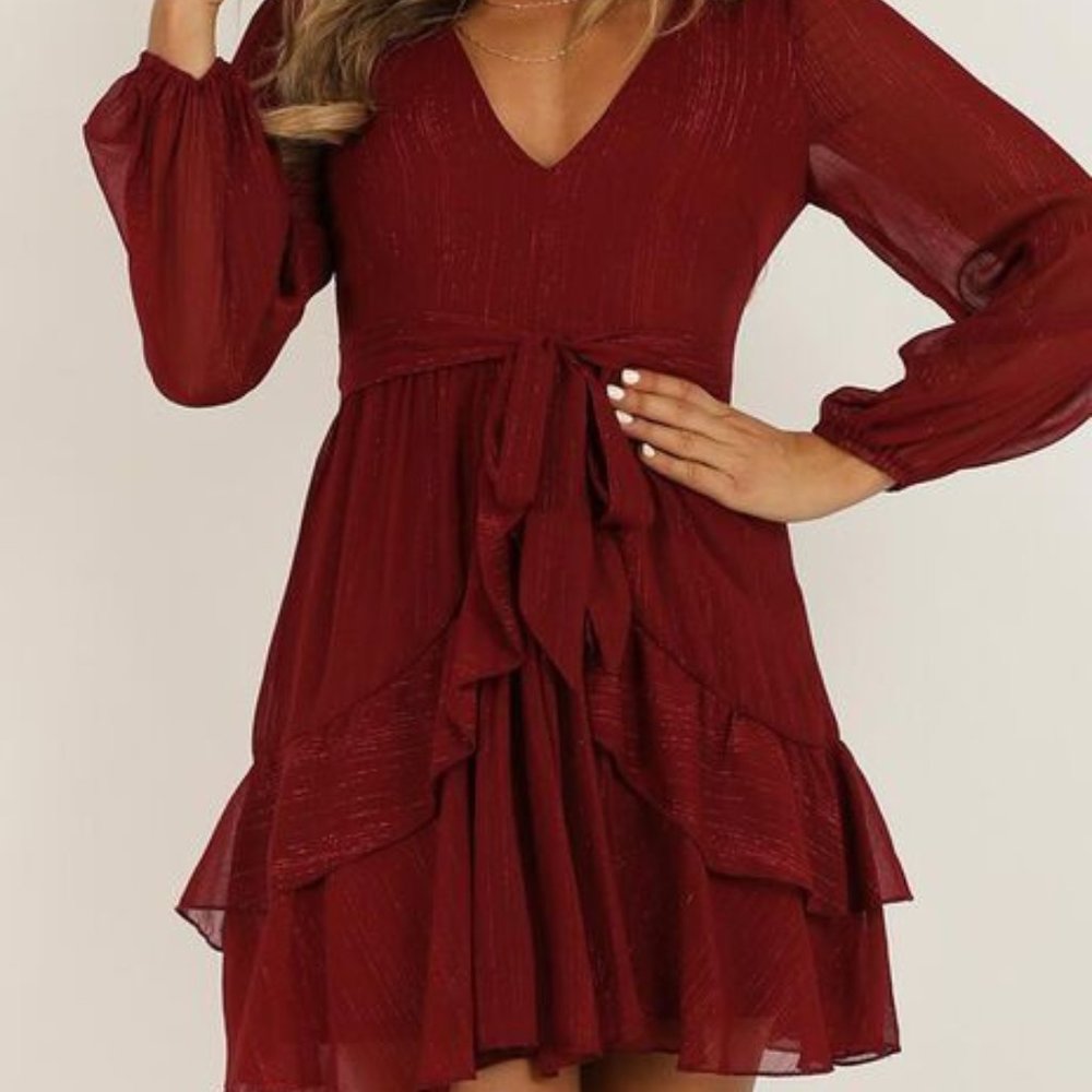 Showpo Burgundy Long Sleeve Dress